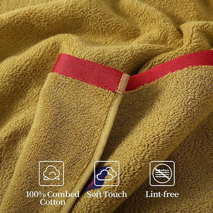REDKISS 6 Piece Luxury Bath Towel Set, 2 Bath Towels, 2 Hand Towels, 2 Washcloths, 100% Cotton Ultra Soft Highly Absorbent Quick Dry Towels for Bathroom, Gym, Spa, Hotel, Mustard Yellow
