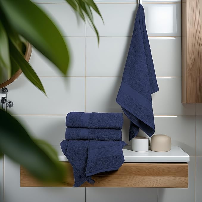 Commercial Bulk Pack of 12 Bath Towels – 100% Cotton Terry 24" x 48" – Ideal for Hotels, Salons, Gyms, Spas & Institutional Use – Navy Blue