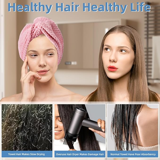 Amrules Hair Towel Wrap, 4 Packs 9.8 x 25.6 Inch Towel Turbans for Wet Hair, Dry Hair Towel, Headbands for Curly and Long Hair - Bathroom Must-Have for Ladies