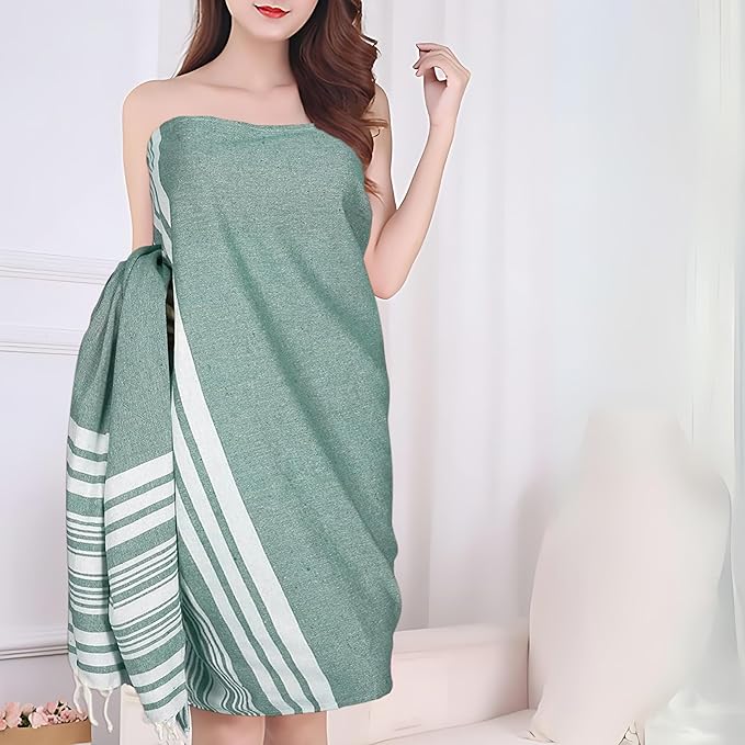 Goroly Home Cotton Turkish Peshtemal Beach Towel, Extra Large, Thin Quick Dry Sand Free Pool & Swim Towel, Bathing Blanket, Travel Essentials, (Pista Green, 36x71 Inches)
