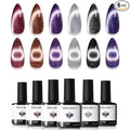 modelones Cat Eye Gel Nail Polish Set, 6 Colors Winter 9D Glassy Cat Eye Glitter Gel Polish Black Red Purple Blue Silver Brown Nail Polish with Magnet Soak Off LED DIY Salon Gift