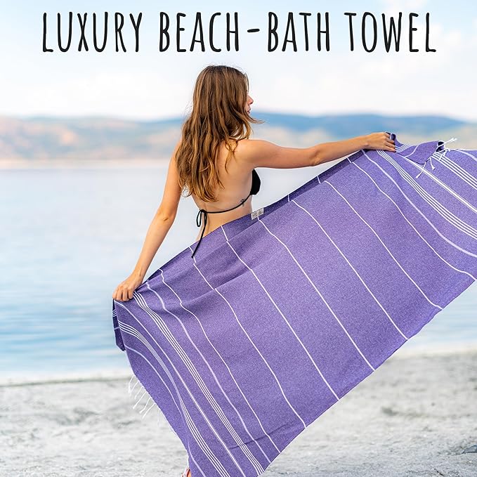 Ray Silver Turkish Beach Towel – 100% Cotton 40x71 Quick Dry Oversized Sand Free Lightweight Blanket for Travel Camping Bath Sauna Pool Gym Yoga (1pc - S-Purple)