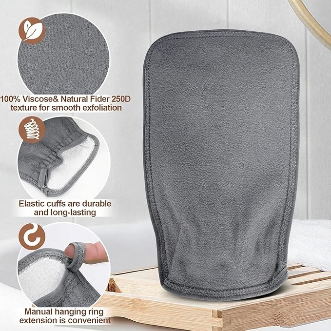 (Grey) 1PCS Durable Body Scrub, Dead Skin Remover & Body Scrubber Exfoliator, Body Exfoliating Gloves for Shower, washcloth exfoliating, exfoliating Glove for Smooth Skin