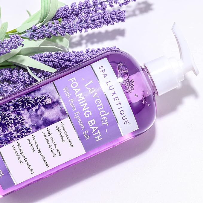 Spa Luxetique Bubble Bath, Foaming Bath with Epsom Salt, Chamomile Rose and Lavender Scent Bathing Set, 3 Pack 49.8 fl oz Mothers Day Gifts Set for Women and Men
