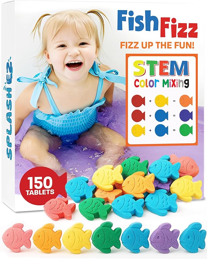SplashEZ STEM Bath Color Tablets for Kids 150 Count - Fizzy Bath Bombs for Kids and Toddlers, Non Toxic, Fragrance Free, No Tub Staining, Easy Clean, Toys for Kids Ages 1-3