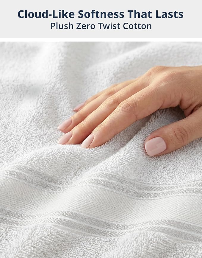 LANE LINEN 100% Mercerized Cotton Bath Towels Set of 12 – Zero Twist, 4 Bath, 4 Hand Towel & 4 Washcloths, Soft, Ideal for Spa Hotel & Home, Durable After Multiple Washes – White Towels