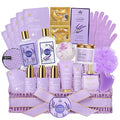 Mothers Day Gifts Basket for Mom, 32 Pcs Lavender Bath and Body Gift Basket Set for Women, Hydrating Facial Skin Care Set, Home Spa Self-Care Basket Set, Birthday, Anniversary, Wife