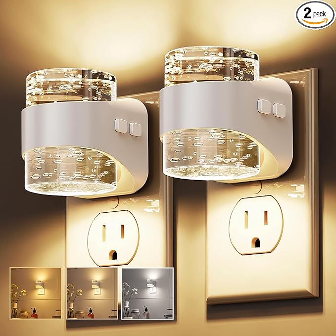 L LOHAS LED Night Light, 3CCT Bubble Night Lights Plug into Wall,2 Pack 3000K/4000k/5000K Adjustable Night Light,Dimmable Nightlights with Dusk to Dawn Sensor for Rooms Bathroom Hallway