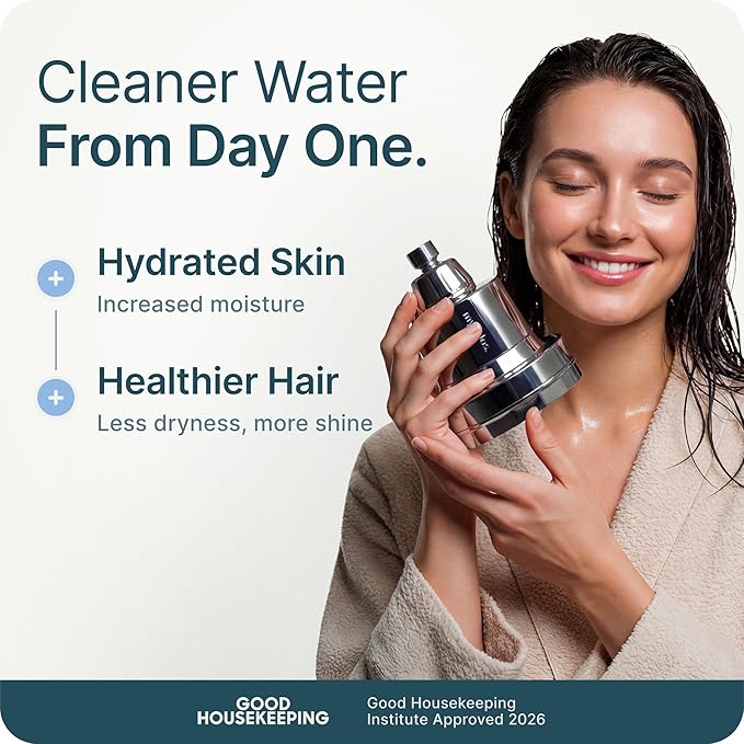 MyHalos® Filtered Shower Head for Hard Water Filter - High Pressure, Removes Chlorine - Shower Head Filter for Hard Water Softener Showerhead, Easy Install, For Hair & Skin, Filtering (Brushed Metal)