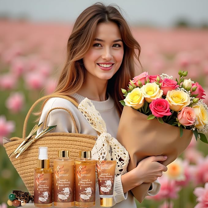Spa Gift Set for Women, Happy Birthday Gifts for Mom Her Friend Sister Wife, Self Care Get Well Gifts with Coconut & Honey Almond Bath Set for Teengirls,Christmas Gift for Women