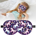 Kids Silk Sleep Mask: 100% Mulberry Silk Eye Mask with Adjustable Strap, Soft Blackout Boys Girls Sleeping Mask, Cute Printed Blindfold for Travel/School/Bed, Gift for Ages 5–15 (Purple Horse Style)