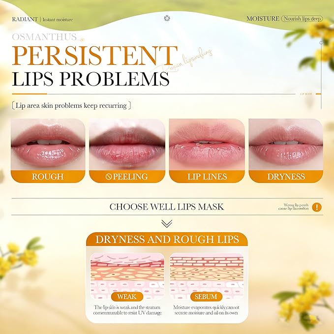 AKARY 5Pcs Osmanthus Nourish and Tender Lip Mask, Hydration Fragrance + Petrolatum Moisturize Crystal Care Gel Pads, Radiant, Tender & Firm, Reduce Lip Wrinkles, Make Your Dry Lips Attractive Sexy (5)