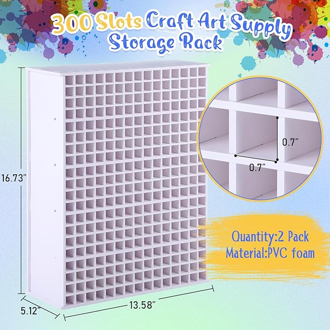 2 Pack Marker Storage Organizer, 600 Slots Total Art Supply Holder for Desk, Marker Rack with Removable Dividers for Colored Pencils & Paint Brushes (16.73 x 13.58 x 5.12 inch)