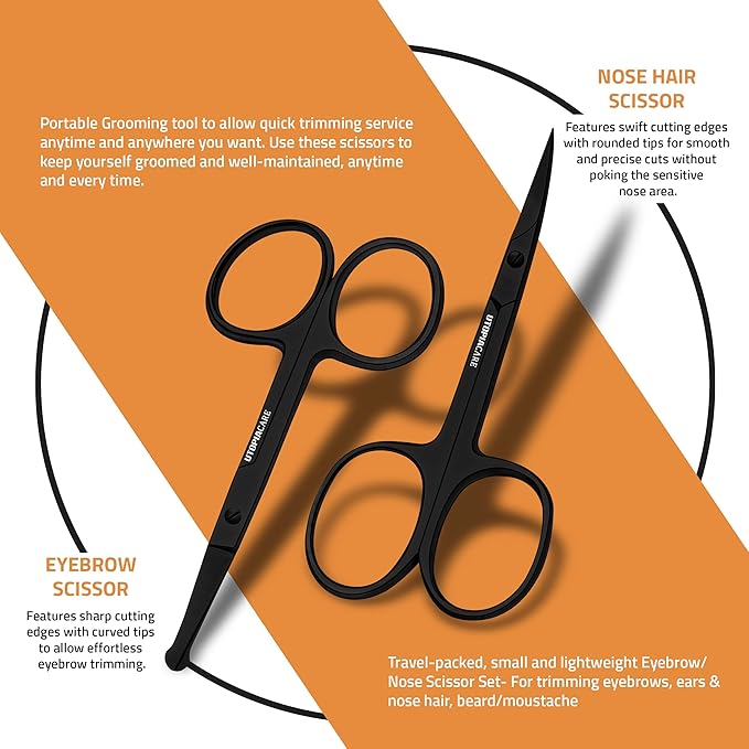 Utopia Care Eyebrow Scissors, Professional Stainless Steel Small Shears for Men and Women, Nose Hair Scissors for Grooming Mustache, Beard, Eyelashes, Ear Hair Trimming, Black, Pack of 150