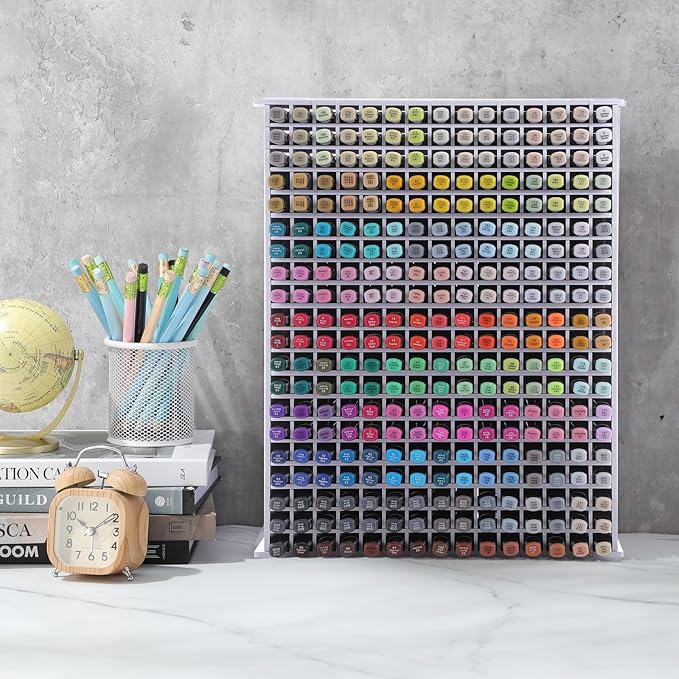 2 Pack Marker Storage Organizer, 600 Slots Total Art Supply Holder for Desk, Marker Rack with Removable Dividers for Colored Pencils & Paint Brushes (16.73 x 13.58 x 5.12 inch)