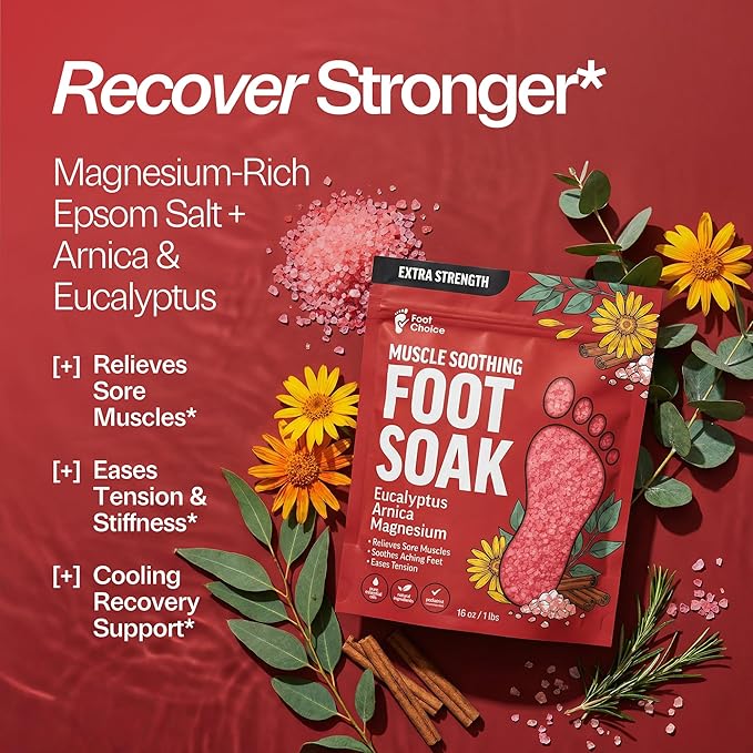 Muscle Soothing Foot Soak with Epsom Salt & Arnica - Relieves Soreness, Eases Tension & Recovery for Athletes - Eucalyptus & Peppermint - 1lb