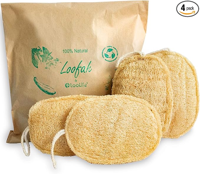 Natural Loofah Exfoliating Sponge (4 Pack) - Organic Loofah for Body - Biodegradable Shower Luffa - Natural Bath Sponges Loufa - Estropajos para el Cuerpo