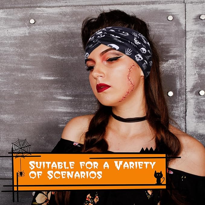 HAUHC 6 Pack Halloween Headbands for Women Hair Bands Skull Headbands Pumpkin Bat Wide Holiday Hair Bands, Holiday Gift Hair Accessories