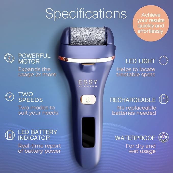 Essy Electric Foot File Hard Skin Remover with 5 Replacement Rollers Foot File Electric Pedicure Sets Cutters Accessories for Dry Dead Hard Skin Feet Callus Remover for Feet Care Exfoliator (Navy)