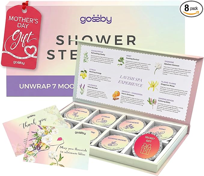 GOSSBY Shower Steamers Aromatherapy (8 Pcs) - Mothers Day Gift for Mom - Birthday, Stress Relief Gift for Women Wife Teen Girl - Basket Stuffers - Natural Essential Oils, Self Care Relaxation Home Spa