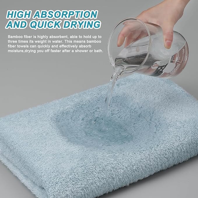 Aibaser Bath Towels, 27x54inch - Natural, Ultra Absorbent Towels for Bathroom, Travel, Gym, Shower and Spa (6 Piece Set) (Blue)