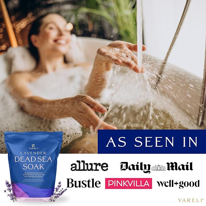 Yareli Magnesium Flakes, 5lb Lavender, Dead Sea Bath and Foot Soak, Alternative to Epsom Salt with Over 250,000mg of Magnesium Chloride Per Bag