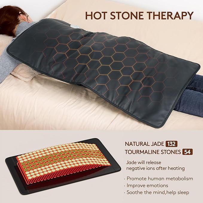 UTK Far Infrared Heating Pad for Back, 5X Deeper Pain Relief for Full Back, Thigh, Hip, Muscle, Hotter to 159℉, Weighted Electric Mat with Jade Tourmaline Stones, 22" x 39" Extra-Large Size