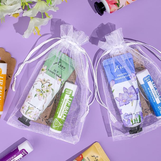 AZEN 16 Sets Bulk Gifts, Hand Cream and Lip Balm Bulk Set with Organza Bag Thank You Card, Baby Shower Wedding Gift for Guests, Bridal Wedding Favors for Guests, Mothers Day Gifts Stocking Stuffers