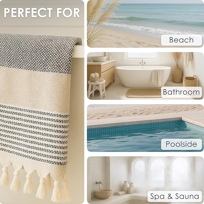 ATANI Turkish Beach Towel (71x39 Inches), Converts to a Bag, Oversized 100% Cotton Bath Towels Lightweight Quick-Dry Beach Blanket for Travel, Picnic, Camping, Yoga and Pool (Brown)