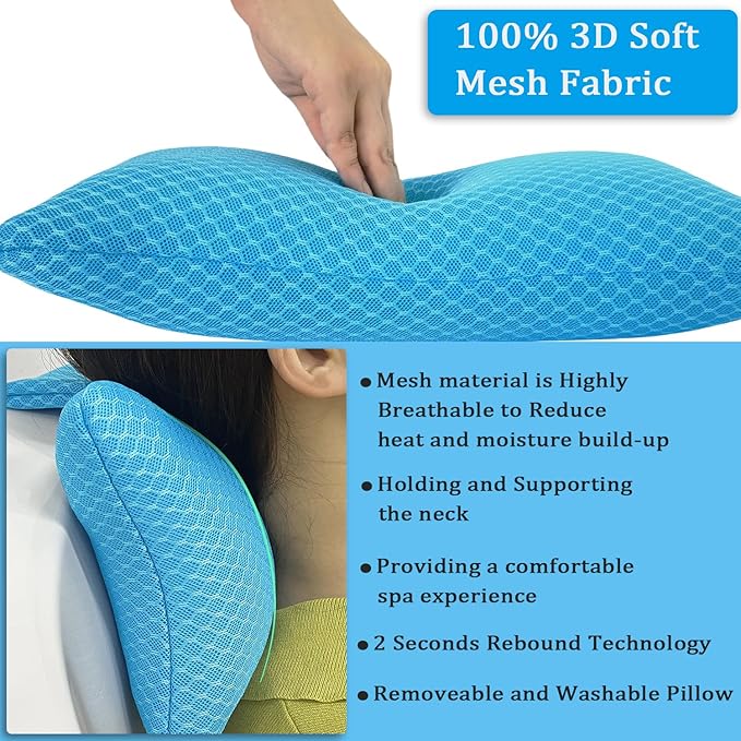 REEZEIVI Hot Tub Headrest Pillow,Chaise Lounge Pillows Outdoor 3D air mesh,Spa Pillow for Outdoor Hot Tub, Quick Drying and Washable,Head and Neck Support Pillow with Adjustable Weighted Strap