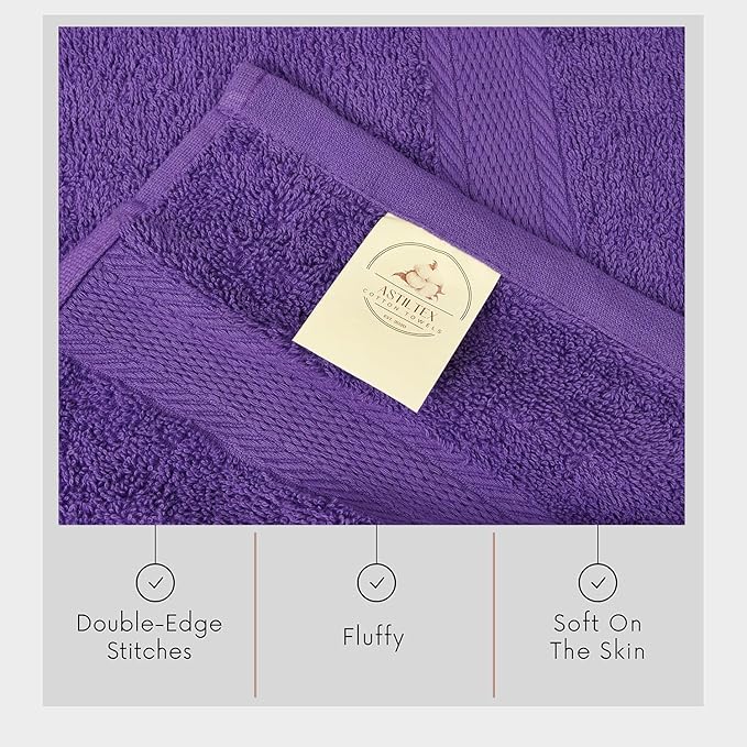 Large Bath Towels Bulk Set of 12 – 100% Cotton Terry – 24" x 50" – Quick Dry, Soft & Highly Absorbent – Purple Towels for Bathroom, Gym, Spa, Pool & Daily Use