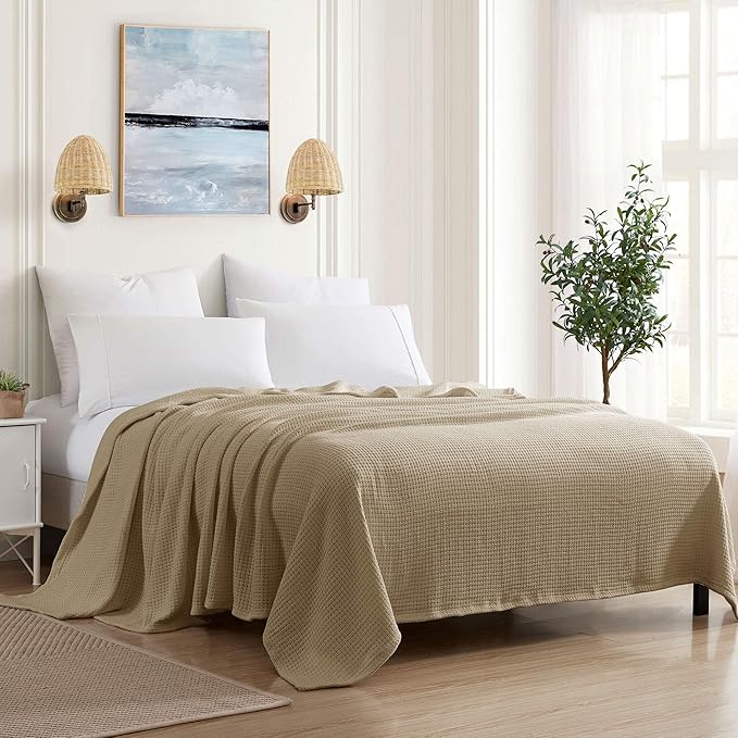 Sweet Home Collection 100% Fine Cotton Luxurious Basket Weave Blanket, Taupe King(Pack of 1)
