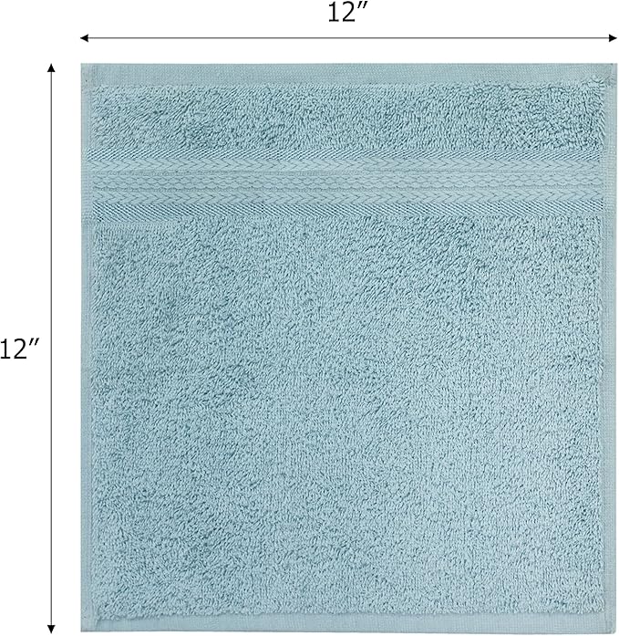 COTTON CRAFT Ultra Soft Washcloths - 12 Pack 100% Cotton Facecloths - Baby Wash Cloth Set - Absorbent Quick Dry Everyday Luxury Bathroom Kitchen Spa Gym Pool Dorm - Plush 580 GSM - 12x12 - Light Blue