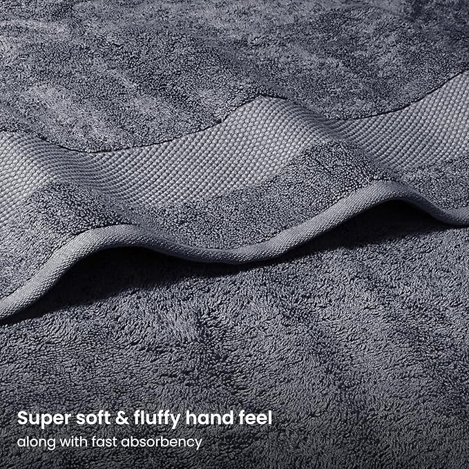 BIOWEAVES 100% Organic Cotton 700 GSM Plush 6-Piece Towel Set GOTS Certified, 2 Bath Towels, 2 Hand Towels & 2 Washcloths - Charcoal