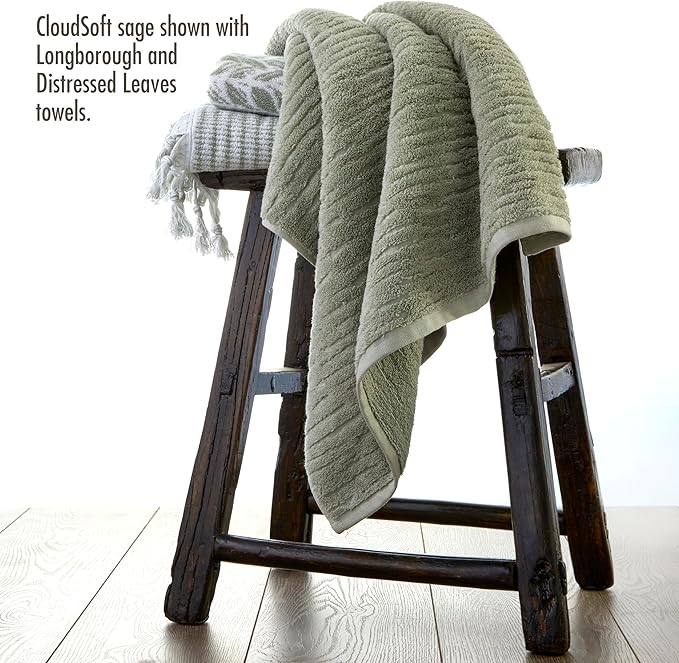 SKL Home CloudSoft 100% Cotton Luxury 6-Piece Towel Set, 600 GSM, Ultra Plush & Absorbent - 2 Bath Towels, 2 Hand Towels, 2 Washcloths, Sage