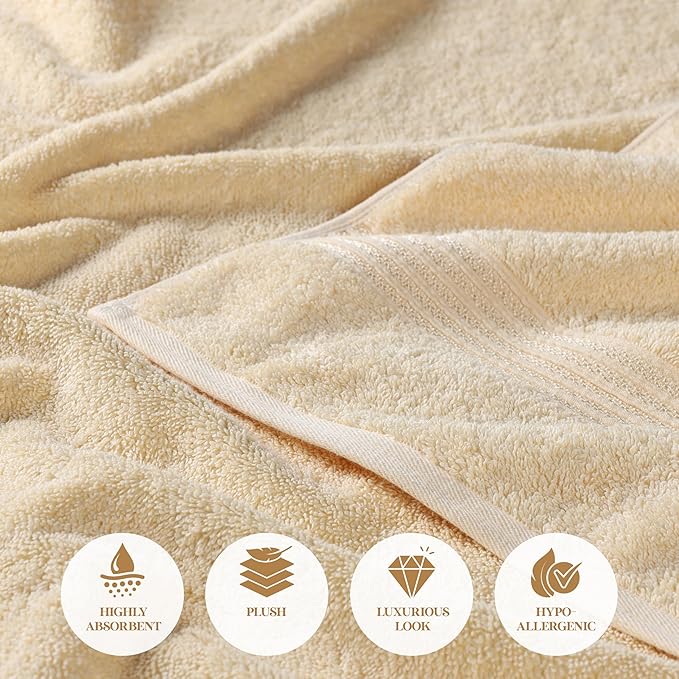 Superior Egyptian Cotton 12-Piece Towel Set, Assorted Towels for Home Bathroom, Guest Bath Decor Essentials, Includes 4 Bath, 4 Hand, 4 Face Towels/Washcloths, Quick Dry, Absorbent - Canary