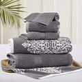 Modern Threads 6 Piece Reversible Yarn Dyed Jacquard Towel Set Artesia Damask Platinum