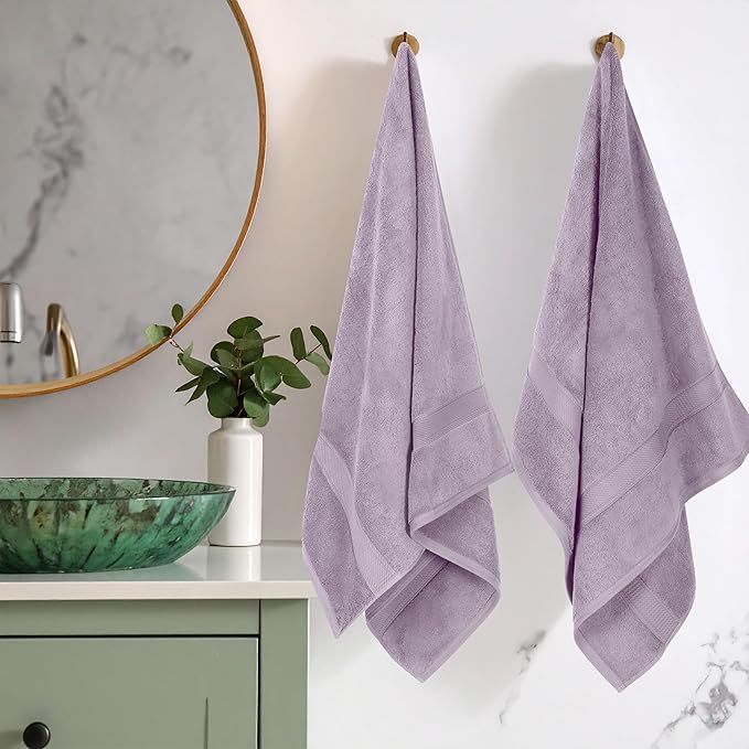 SUPERIOR Egyptian Cotton Pile Bath Towel Set of 2, Ultra Soft Luxury Towels, Thick Plush Essentials, Absorbent Heavyweight, Guest Bath, Hotel, Spa, Home Bathroom, Shower Basics, Purple