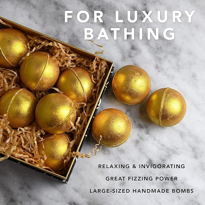 Mothers Day Gifts, 24K Gold Bath Bombs Set, Deluxe Marble Bath Bomb Gift Set, 9 Bath Bombs for Women & Men, Perfect for Bubble & Spa Bath, Natural Scents, Vanilla Coconut, Lavender, Jasmine & More