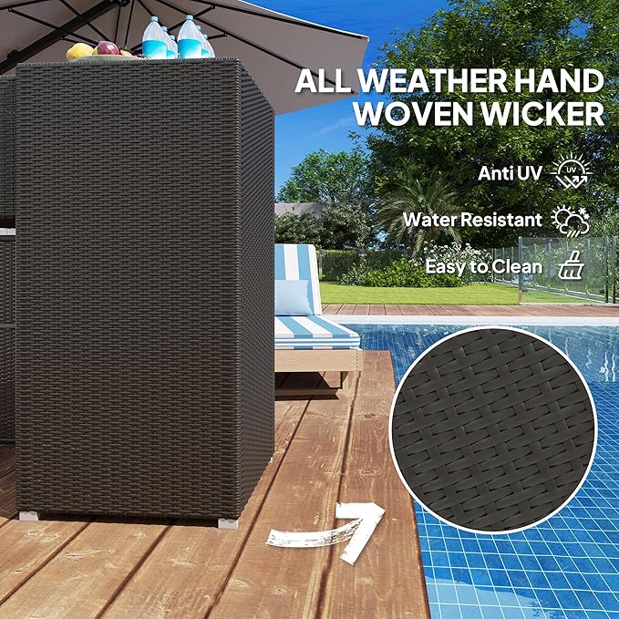Outsunny Outdoor Towel Rack & Pool Storage Cabinet/Hot Tub Accessory Storage, Waterproof PE Rattan Cabinet & Basket Drawer for Indoor, Swimming Pool, Spa, 24"x24"x47", Dark Brown