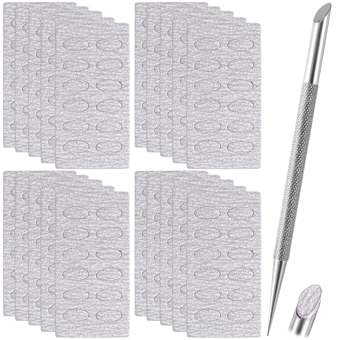 HINZIC Stainless Steel Nail Cuticle Pusher Tools Dual Ended Cuticle Remover Self-Adhesive 240 Grit Sandpaper Sheets Nail Care Replacement for Women Girls