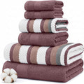 Modern Threads Pax 6-Piece Reversible Yarn Dyed Jacquard Towel Set - Bath Towels, Hand Towels, & Washcloths - Super Absorbent & Quick Dry - 100% Combed Cotton, Rosewood