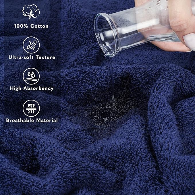 American Soft Linen 100% Cotton 600 GSM Turkish 40x80 Oversized Bath Towel Sheet, Extra Large Adult Towels for Bathroom, Navy Blue Bath Sheet