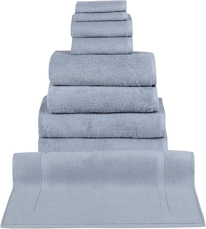 Classic Turkish Towels CTT - 9 Piece Premium Towel Set, 100% Turkish Cotton, Highly Absorbent & Comfy, Includes 2 Bath Towels, 2 Hand Towels, 2 Washcloths, 2 Bath Sheets & 1 Bath Mat | (Blue)