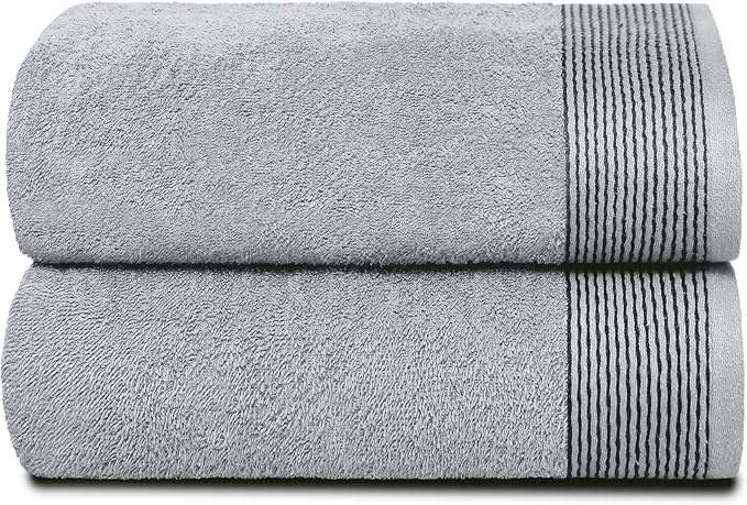 Belizzi Home Ultra Soft 2 Pack Oversized Bath Towel Set 28x55 inches, 100% Cotton Large Bath Towels, Ultra Absorbant Compact Quickdry & Lightweight Towel, Ideal for Gym Travel Camp Pool - Light Grey
