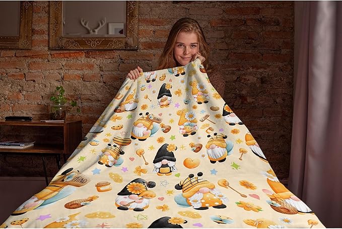 Bee Kind Gnome Flannel Fleece Blanket Throw Couch Microfiber Soft Cozy Lightweight Luxury Bed Blanket 80"x60"for Adult