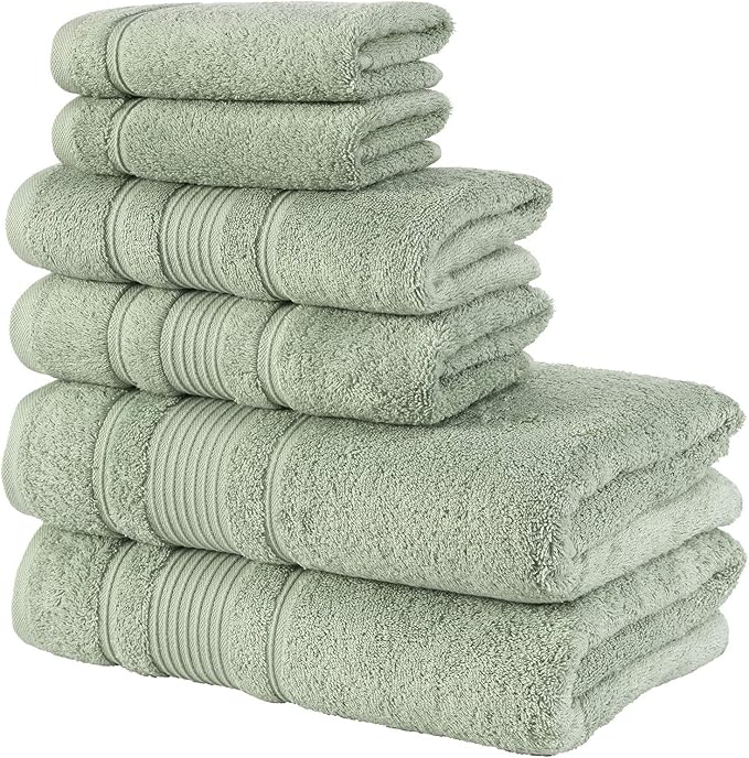 Personalize Your Towels with Custom Embroidery: Names, Monograms, and Initials. Perfect For Kids, Adults, Travel, Gifts, 6-Piece Towel Set; 2 Bath Towels, 2 Hand Towels, and 2 Wash Cloths - Green