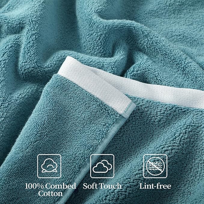REDKISS 6 Piece Luxury Bath Towel Set, 2 Bath Towels, 2 Hand Towels, 2 Washcloths, 100% Cotton Ultra Soft Highly Absorbent Quick Dry Towels for Bathroom, Gym, Spa, Hotel, Sky Blue
