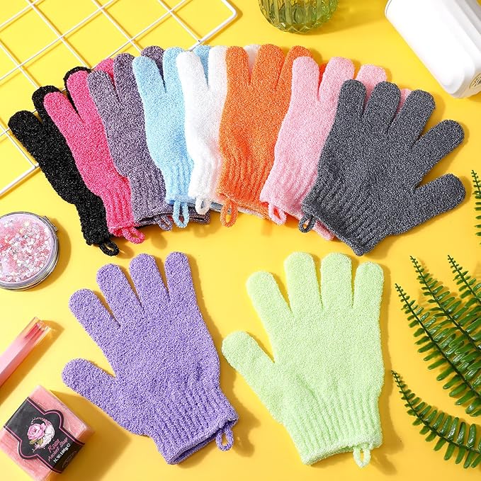 FoldTier 100 Pcs Exfoliating Gloves Bulk for Shower Body Double Sided Gloves Exfoliating Bath Mitt with Hanging Loop Bath for Women Men Bathing Skin Scrubber Accessories Beauty Spa (Multicolor)