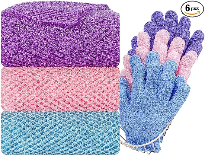 6 Pack African Bath Sponge Exfoliating Glove Set Nylon African Exfoliating Net Exfoliating Washcloth Body Scrubber Back Scrubber Wash Deep Scrubbing Dead Skin